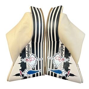 Baldinini Trend Leather Artist Wedge Mules Beige Striped Platform Italy 40 EU